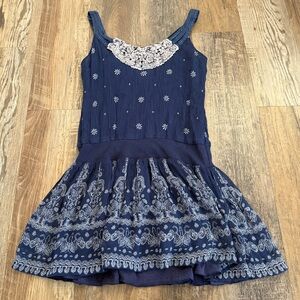 Free People paisley blue silk mini dress 2